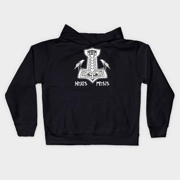 Epic Thor Hammer Hugin Munin Odin Wodan Viking Norse Mythology Runes Kids Hoodie by stearman